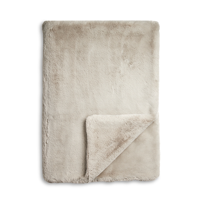 Aqua Double Sided Rex Rabbit Faux Fur Throw - Exclusive In Grey