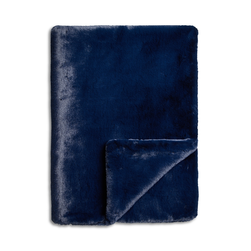 Aqua Double Sided Rex Rabbit Faux Fur Throw - Exclusive In Navy