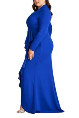 Plus Markum Long-Sleeve Flounce Gown
