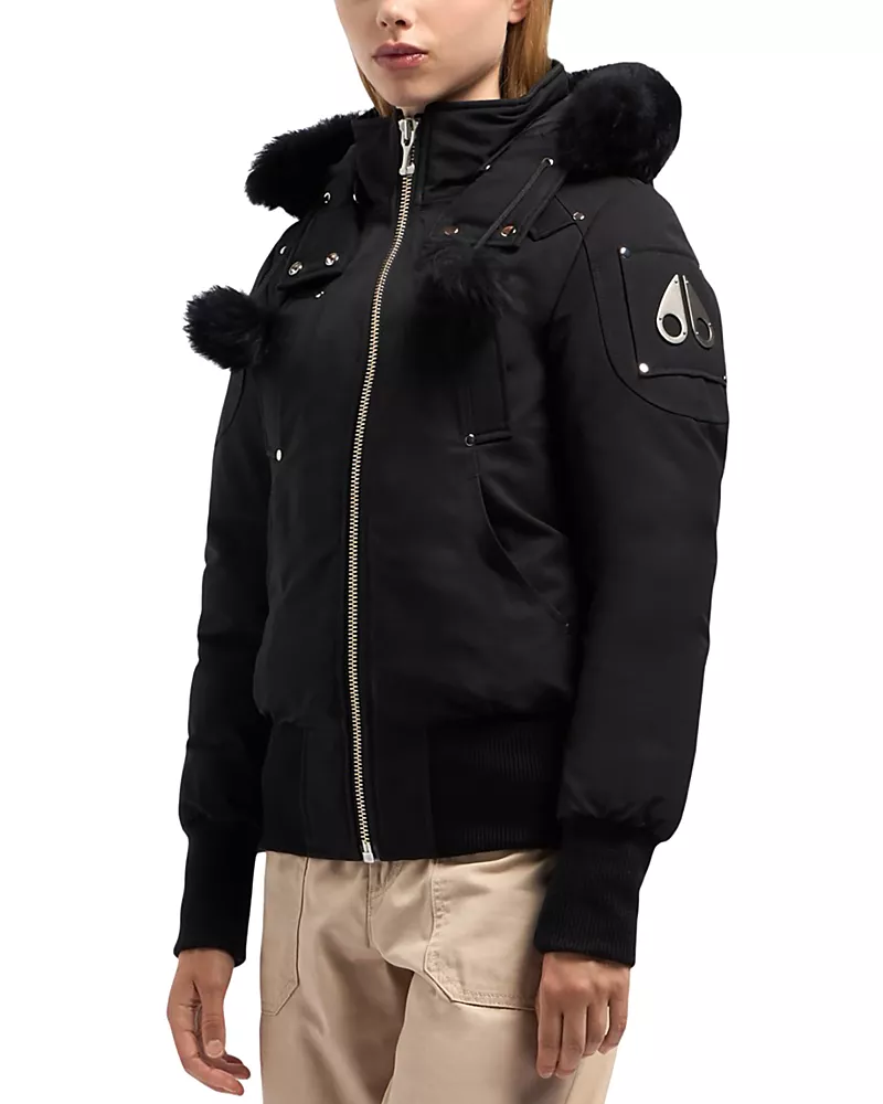 Moose Knuckles Debbie Shearling Trim Down Bomber Jacket