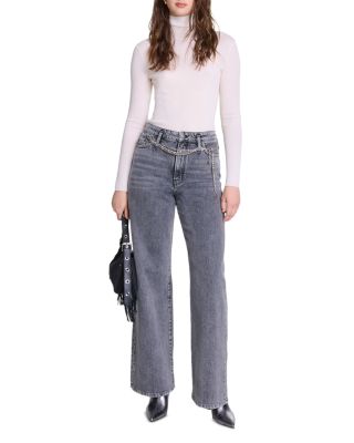 Belted Wide Leg Jeans in Grey