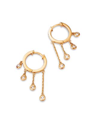 14K Yellow Gold Lab Grown Diamond Bezel Tiered Dangle Hoop Earrings