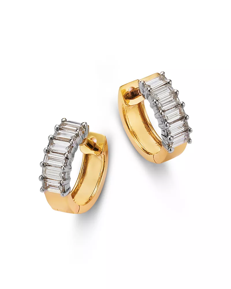 Moon & Meadow 14K Yellow Gold Lab Grown Diamond Baguette Huggie Hoop Earrings
