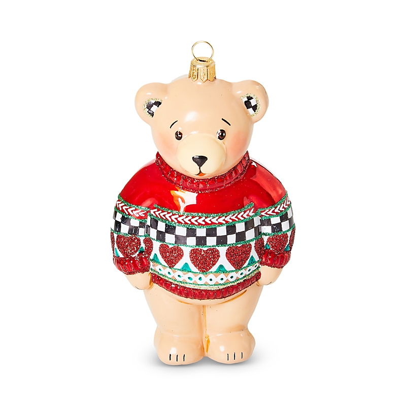 Mackenzie-childs Cozy Christmas Sweater Bear Glass Ornament