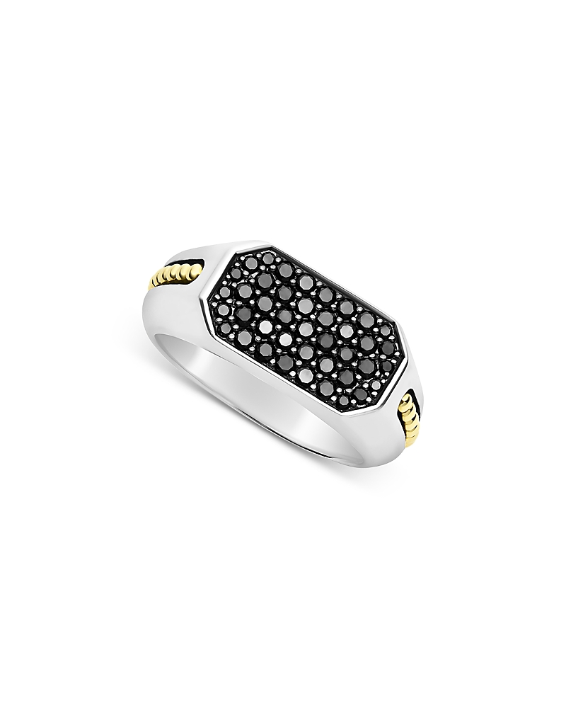 Lagos Anthem Two Tone Octagon Black Diamond Ring In Black/silver