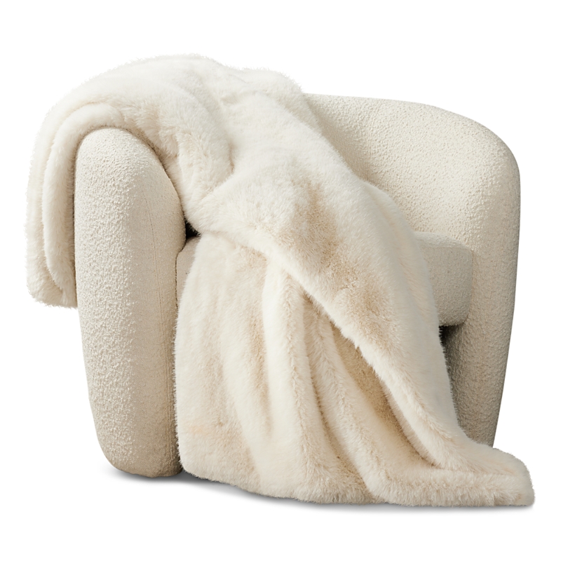 Aqua Double Sided Rex Rabbit Faux Fur Throw - Exclusive In Antique White