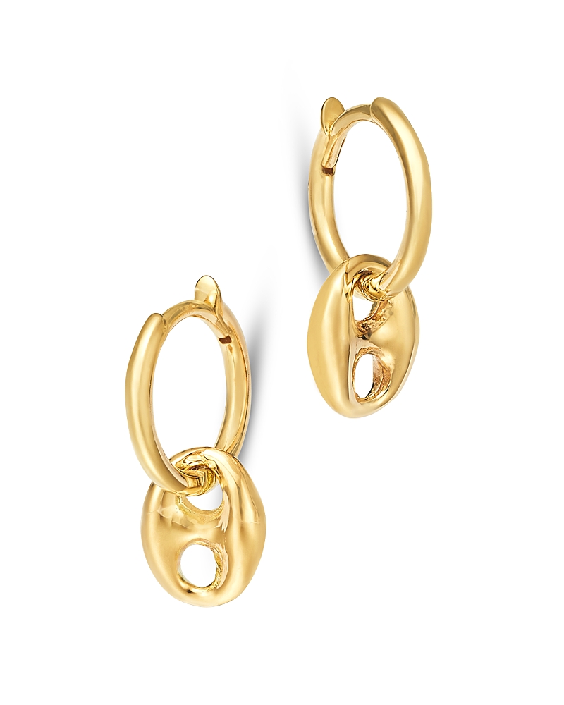 Zoë Chicco 14k Yellow Gold Heavy Metal Mariner Link Dangle Small Huggie Hoop Earrings In Gold