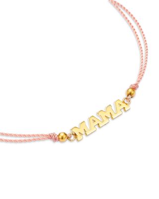 14K Yellow Gold Midi Bitty Symbols MAMA Pink Cord Bolo Bracelet