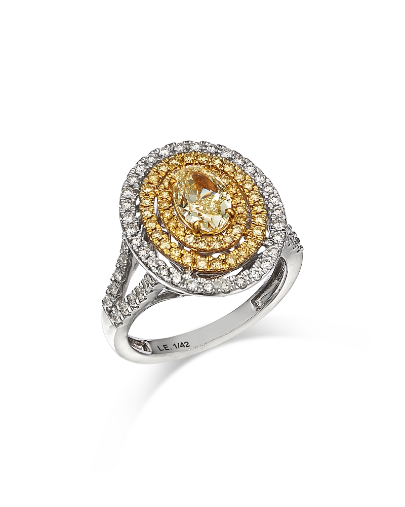 Bloomingdale's Fine Collection Bloomingdale's Limited Edition White & Yellow Diamond Oval & Round Halo Ring In 18k Yellow Gold & Wh In Yellow/white