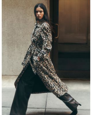 Theory Leopard Print Wool Trench Coat | Bloomingdale's