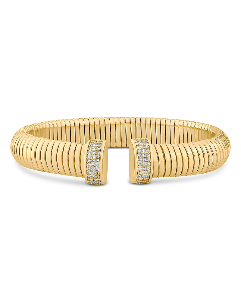 Kenneth Jay Lane Pave Cubic Zirconia Coil Open Cuff In Gold