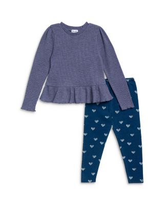 Splendid Girls' Waffle Knit Top & Ocean Hearts Leggings Set - Little Kid