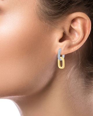 Pav&amp;eacute; Link Drop Earrings in Rhodium Plated &amp; 14K Gold Plated
