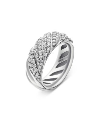 Sterling Silver Faceted Diamond Pav&eacute; Ring