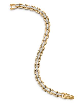Men's Box Chain Bracelet in 18K Yellow Gold with Diamonds, 7.3mm