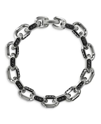 Men's Sterling Silver Hex Black Diamond Link Bracelet