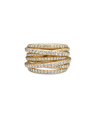 David Yurman 18K Yellow Gold Diamond Crossover Multirow Stack Look Ring