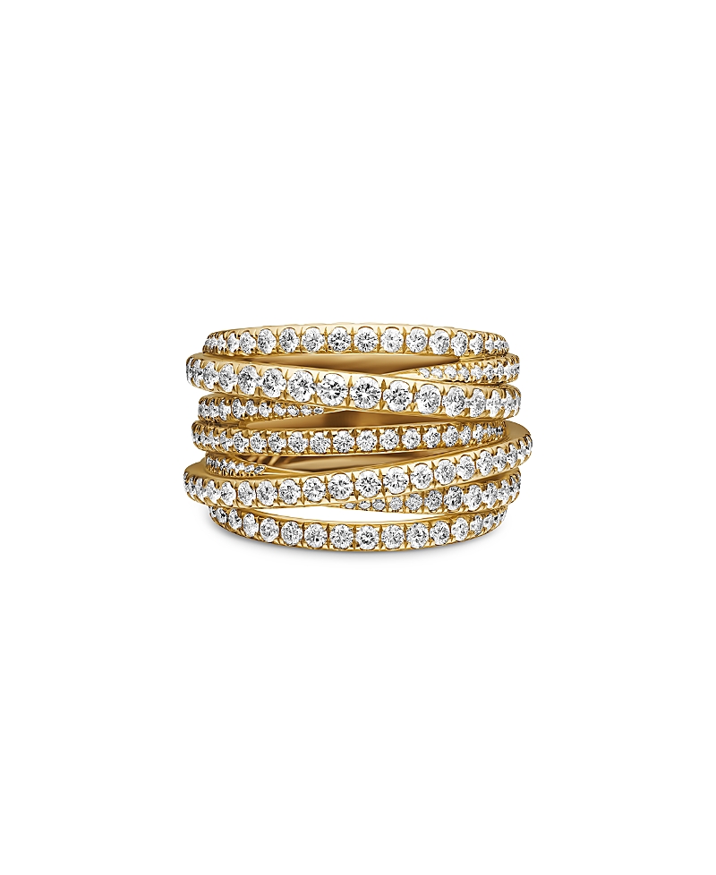 David Yurman 18K Yellow Gold Diamond Crossover Multirow Stack Look Ring