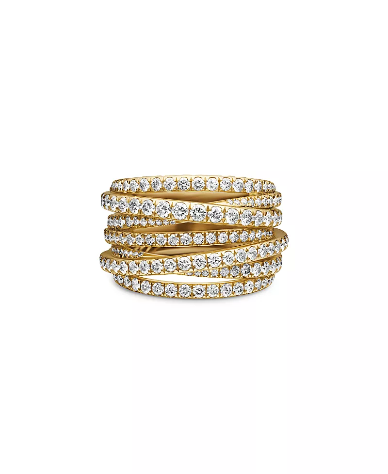 David Yurman 18K Yellow Gold Diamond Crossover Multirow Stack Look Ring