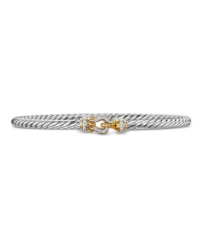 David Yurman Buckle Classic Cable Bracelet in Sterling Silver with 18K Yellow Gold and Diamonds, 3mm