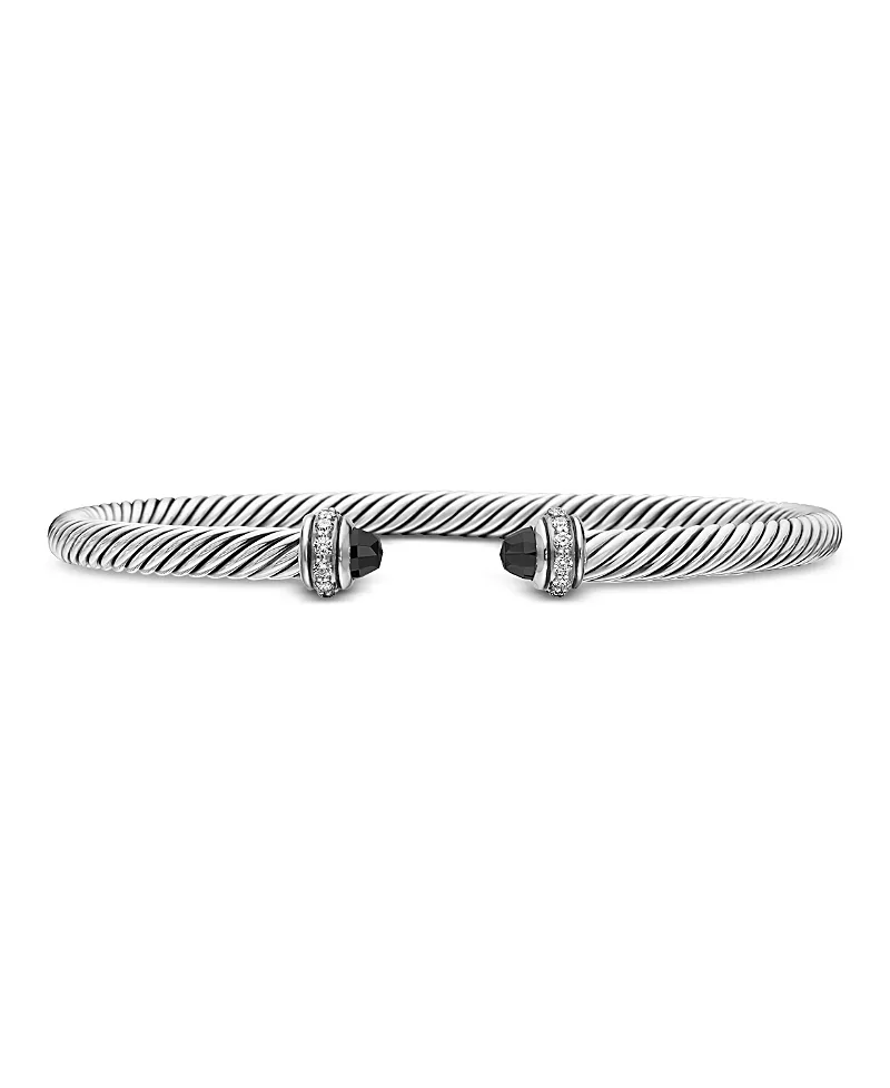 David Yurman Sterling Silver Cable Classic Bracelet with Black Onyx & Diamonds