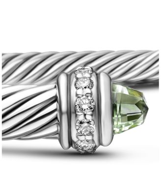 Sterling Silver Cable Classic Bracelet with Prasiolite & Diamonds
