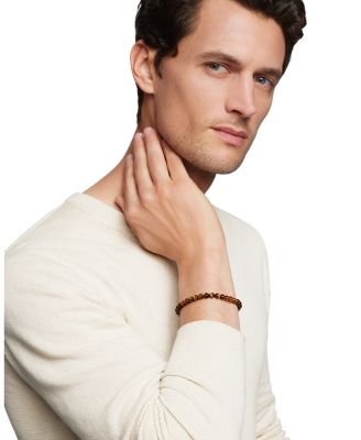 Men's Spiritual Beads Bracelet in Sterling Silver with Tigers Eye, 6mm