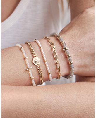 14k Yellow Gold Cultured Pearl Bead & Diamond Charm Bracelet