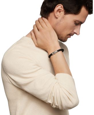 Men's Chevron Bracelet in Black Rubber and Sterling Silver, 8mm