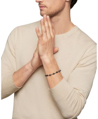 Men's Spiritual Beads Onyx & Black Diamond Pav&eacute; Rosary Style Bracelet in Sterling Silver