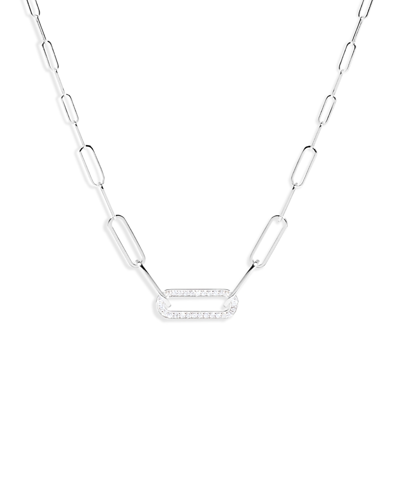 Dinh Van 18K White Gold Maillon Diamond Pave Link Pendant Necklace, 16.93