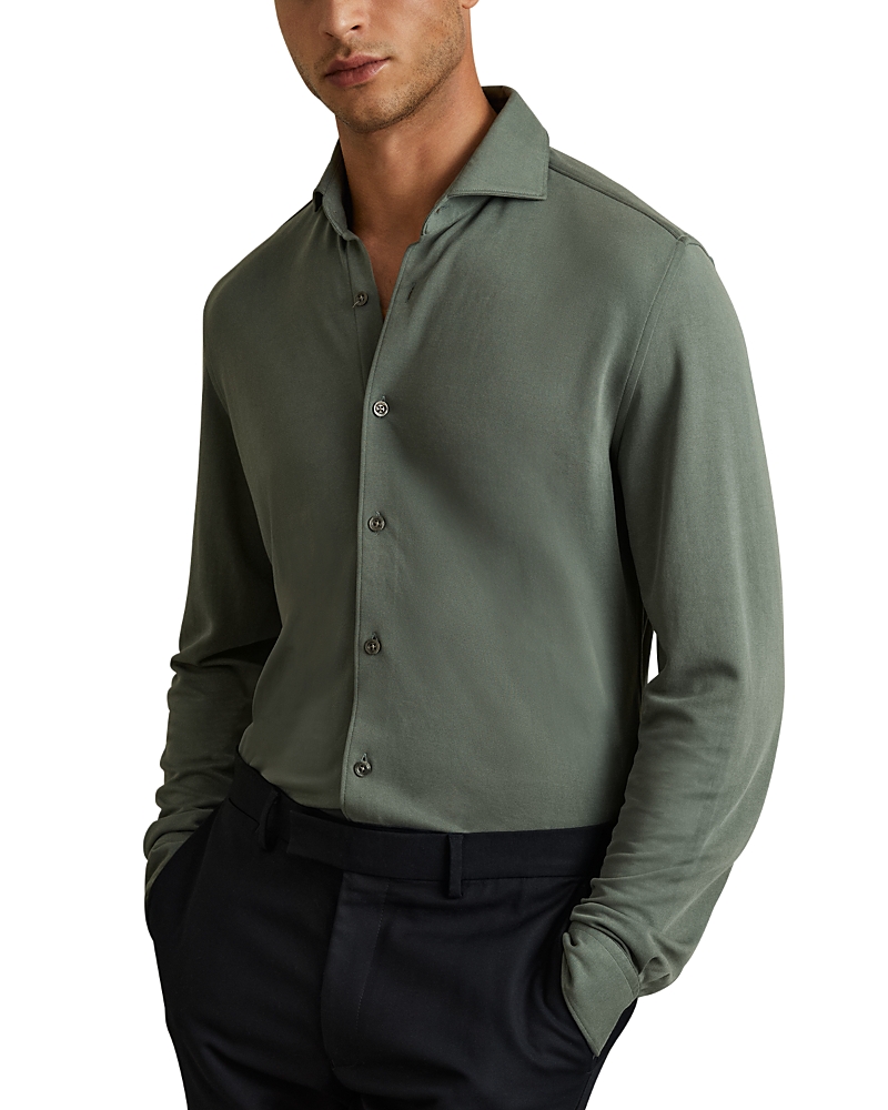 Reiss Green Smoke Modal Blend Cutaway Collar Shirt In Green Smoke
