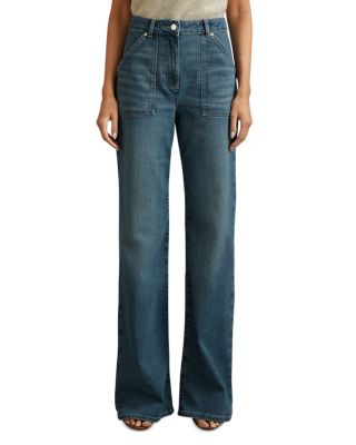REISS - Flare Detail High Rise Jeans in Mid Blue