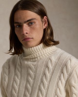 Cable Knit Wool Cashmere Turtleneck Sweater