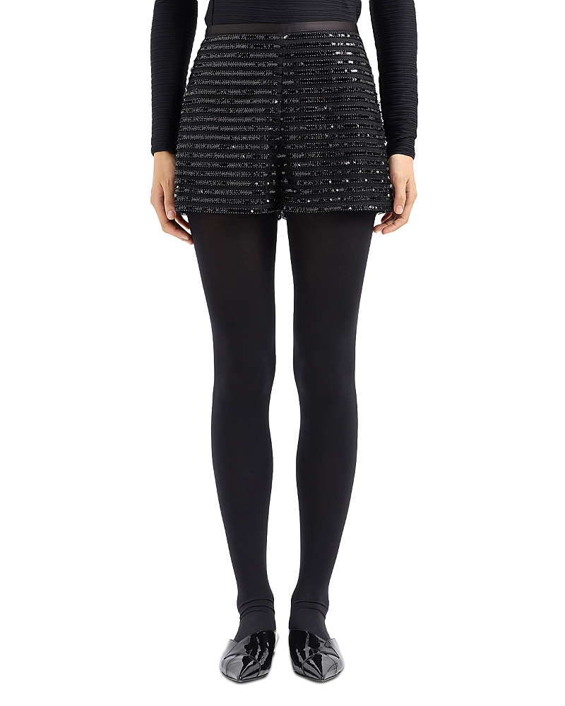 Emporio Armani Striped Sequined Shorts In Black