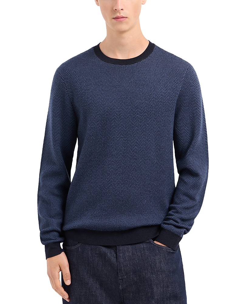 Emporio Armani Wool Chevron Jacquard Regular Fit Sweater In Fancy Blue