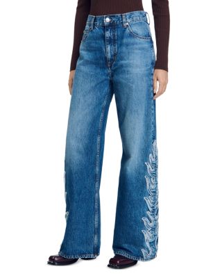 Sandro - Fire High Rise Flare Leg Jeans in Light Blue