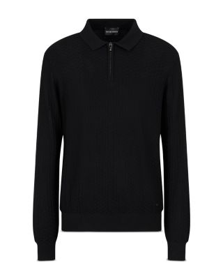 Wool Diamond Jacquard Regular Fit Quarter Zip Polo Sweater