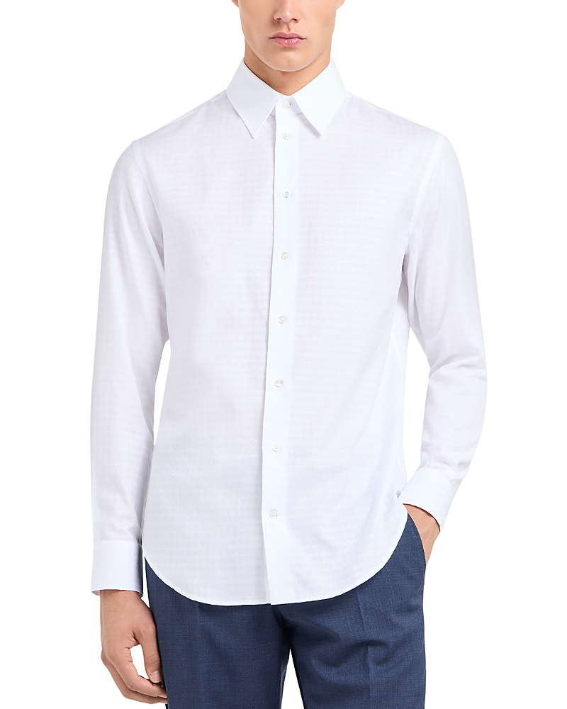 Emporio Armani Cotton Shirt With Allover Micro Jacquard Motif In Brilliant