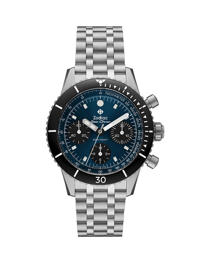Zodiac Sea-chron Automatic Stainless Steel Watch, 42mm In Blue/silver