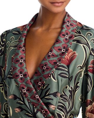 Arabesque Floral Green Long Sleeve Mini Dress 