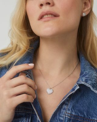 Cubic Zirconia Heart Pendant Necklace in Rhodium Plated, 16"-18" 