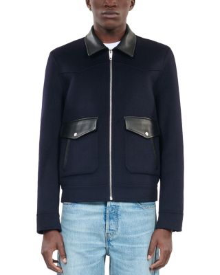 The Kooples - Wool & Nylon Double Faced Leather Trimmed Full Zip Jacket