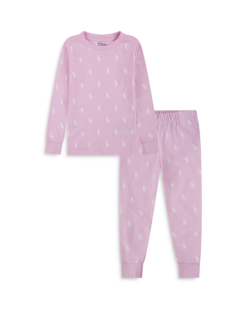 Polo Ralph Lauren Cotton Ribbed Pony Long Sleeve Tee & Pants Set - Little Kid In White/carmel Pink