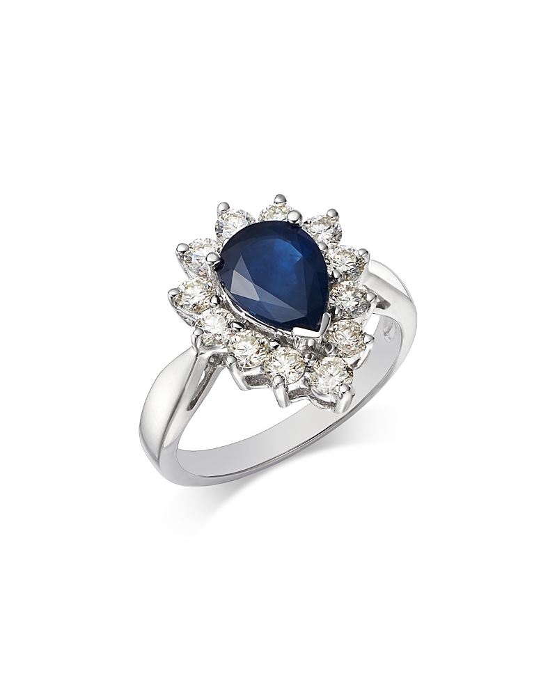 BLOOMINGDALE'S FINE COLLECTION SAPPHIRE & DIAMOND PEAR HALO RING IN 14K WHITE GOLD