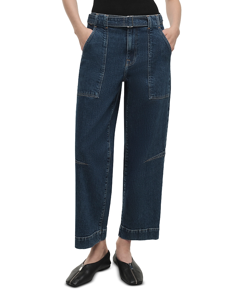 Shop Simkhai Jenny High Rise Belted Cropped Jeans In Cielo