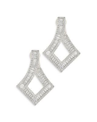 Amina Cubic Zirconia Drop Earrings in Rhodium Plated