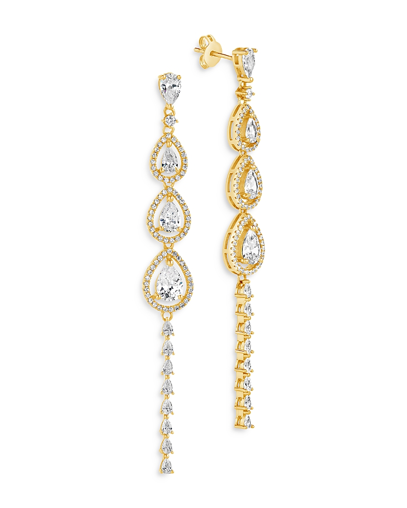 Sterling Forever Angela Cubic Zirconia Linear Drop Earrings In 14k Gold Plated In Gold