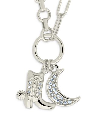 Kelsea Pav&amp;eacute; Moon &amp; Cowboy Boot Pendant Necklace in Rhodium Plated, 16&amp;quot;-18&amp;quot; 
