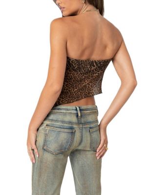 Leopard Printed Sheer Mesh Tube Top